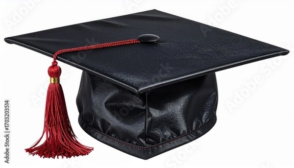 Fototapeta Black Graduation Cap with Tassel Isolated on Transparent Background