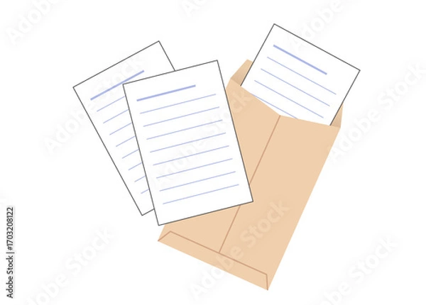 Obraz レポート用紙,便箋などを茶封筒に入れたイラストです。ビジネスシーンに。