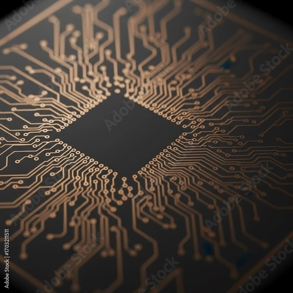 Fototapeta Abstract Electronics Background — PCB Copper Lines, Copy Space
