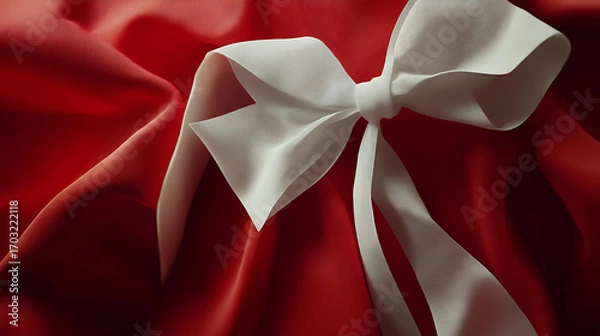 Fototapeta  The box is adorned with a large white ribbon tied in a bow, adding a touch of elegance.