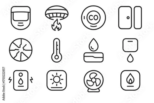 Fototapeta Environmental sunlight home ingress gas vector sensor water smart detector temp icon