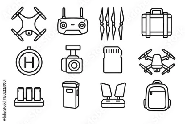 Fototapeta Backpack gimbal card icon vector drone quadcopter extra mat photography protective
