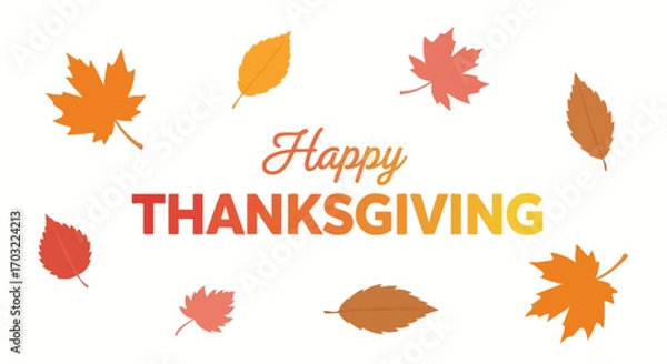 Fototapeta Warm wishes for a happy Thanksgiving surrounded by falling autumn leaves