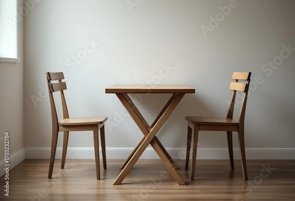 Fototapeta Minimalist Oak Dining Set: Two Chairs and Square Table