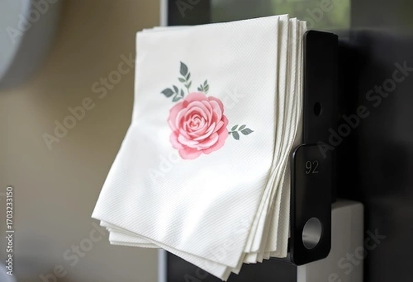 Fototapeta Stack of Floral-Patterned Napkins in Dispenser
