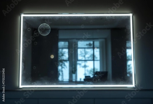Fototapeta Illuminated Bathroom Mirror Reflecting a Window View