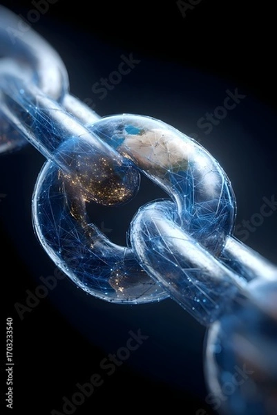 Fototapeta Block chain concept with technology, background, earth