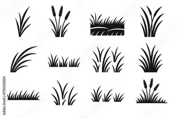 Obraz Vector wind field scene icon group meadow horizon prairie bending grass