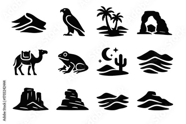 Obraz Desert sand icon rock arch collection icons night camel vector sky eagle