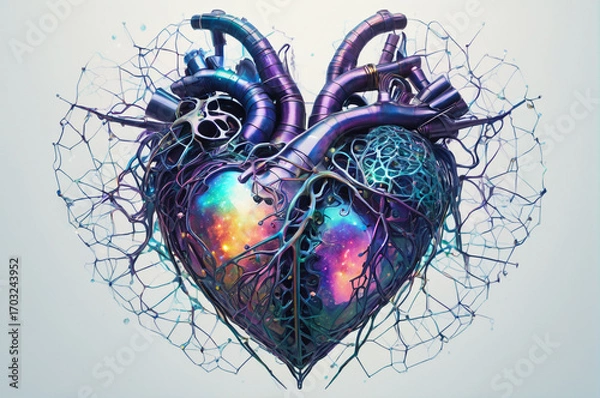 Fototapeta Galactic Cyber Heart. Generative AI.