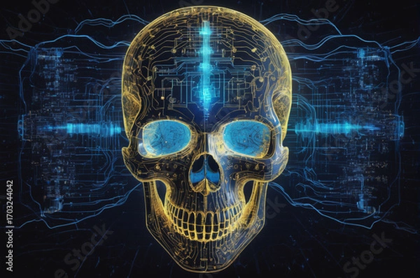 Fototapeta Digital Cyber Skull. Generative AI.