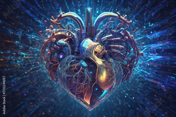 Fototapeta Cybernetic Heart of the Future. Generative AI.