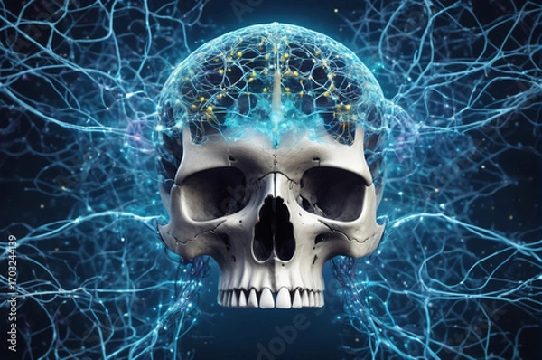 Fototapeta Neural Skull Network. Generative AI. 