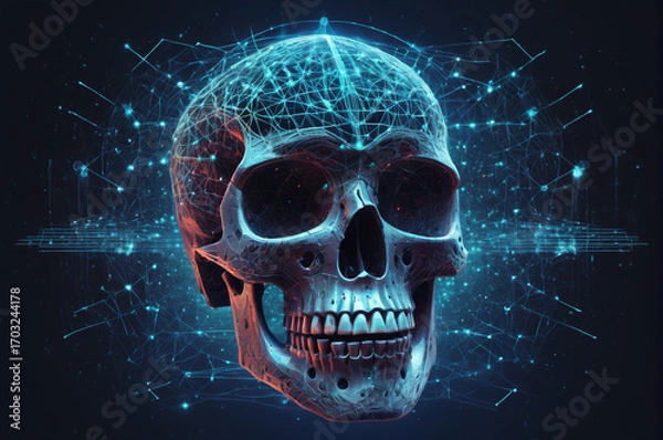 Fototapeta Digital Neural Skull. Generative AI. 
