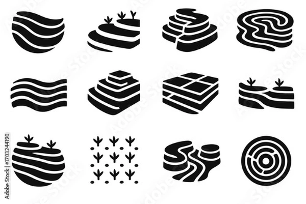 Obraz Grid icon irrigation wavy rice geometry terrace icons streams vector pair field