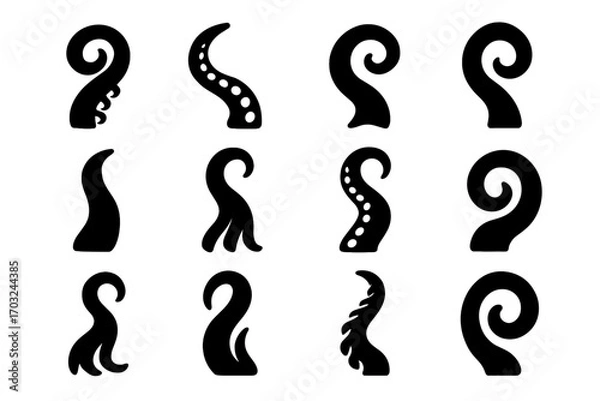 Obraz Twisting stroke icon bold tentacle coils stripe thick vector octopus arm icons