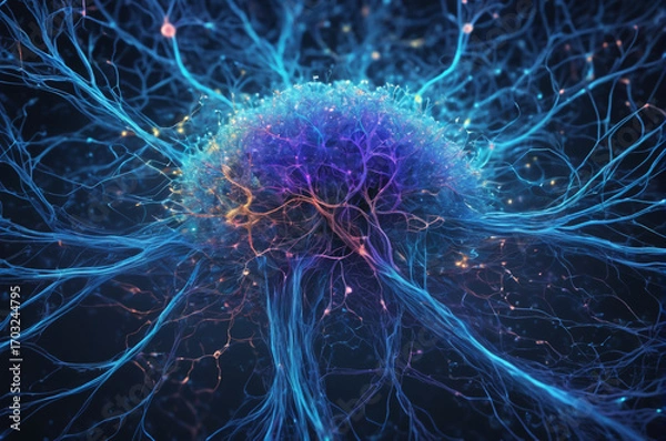 Fototapeta Neural Core with Expanding Connections. Generative AI. 