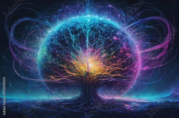 Fototapeta Cosmic Tree of Energy. Generative AI. 