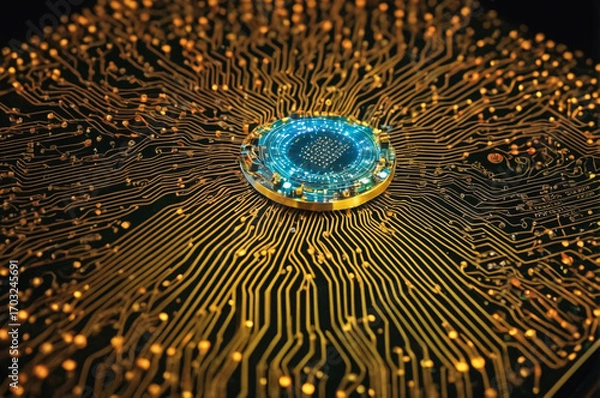 Fototapeta Quantum Microchip Network. Generative AI.
