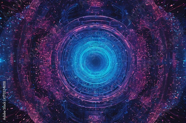 Fototapeta Neon Quantum Portal. Generative AI.