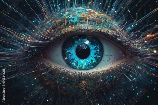 Fototapeta Cosmic Cybernetic Eye. Generative AI.