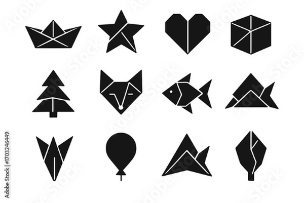 Obraz Paper abstract set vector icon origami box fold shape boat traditional helmet