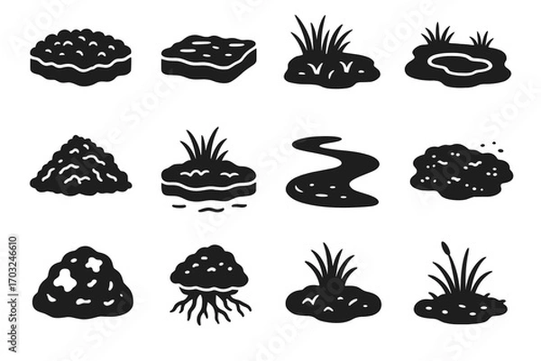 Obraz Peat roots ground plant icon boggy mat soil vector icons pool bog