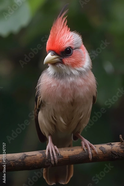 Fototapeta Beautiful northern cardinal perched on a branch showcasing its vibrant red crest and soft brown plumage natural avian wildlife photography
