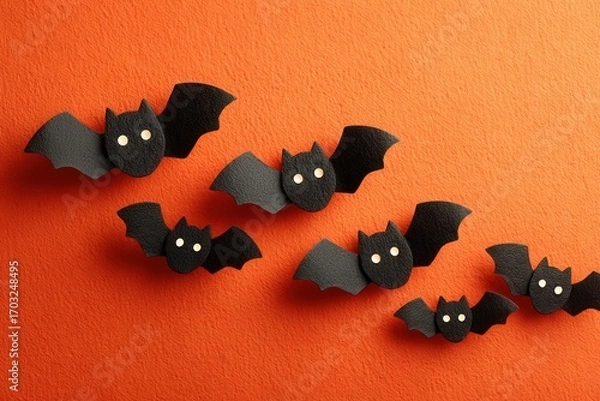Fototapeta Black Halloween Bats on Orange Felt