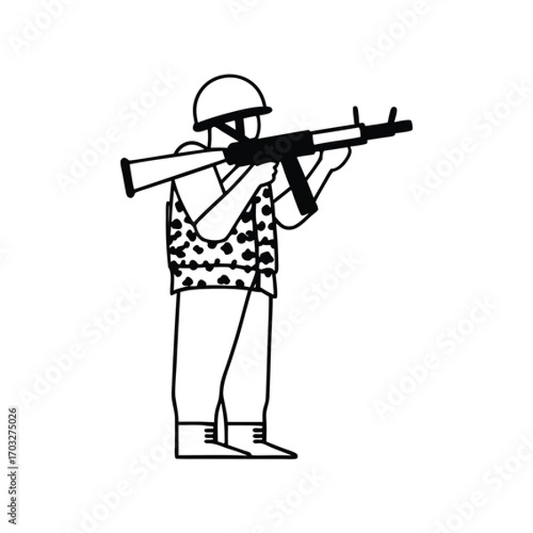 Obraz Flat Vector of Soldier Loading Weapon Silhouette