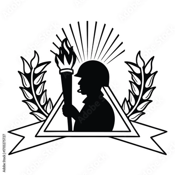 Obraz Flat Vector of Soldier Silhouette with Torch