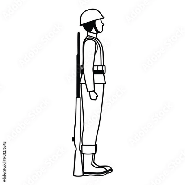 Obraz Flat Vector of Soldier Standing Alert Posture