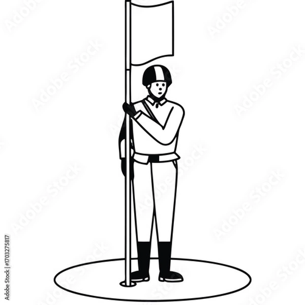 Obraz Flat Vector of Soldier Standing Holding Flagpole