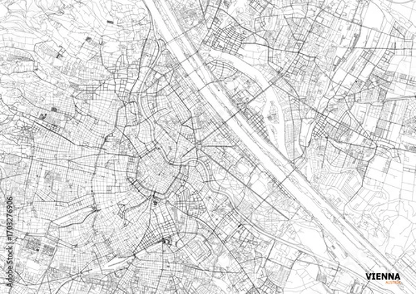 Fototapeta Zoomed vector city map of Vienna district with detailed street and highway layout. Useful for navigation, transport, and urban planning
