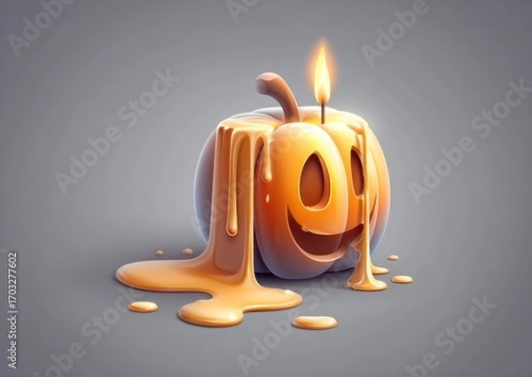 Fototapeta A carved pumpkin features a smiling face, with candle wax melting down the sides, creating a warm Halloween ambiance