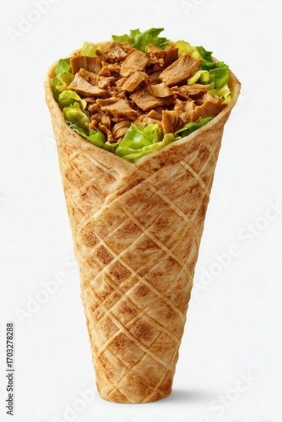 Fototapeta Waffle cone filled with tuna and lettuce