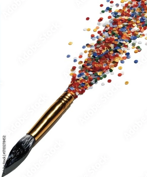 Fototapeta Paintbrush with colorful confetti explosion (2)