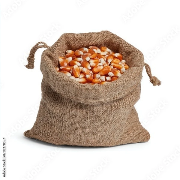 Fototapeta Popcorn kernels in a burlap sack