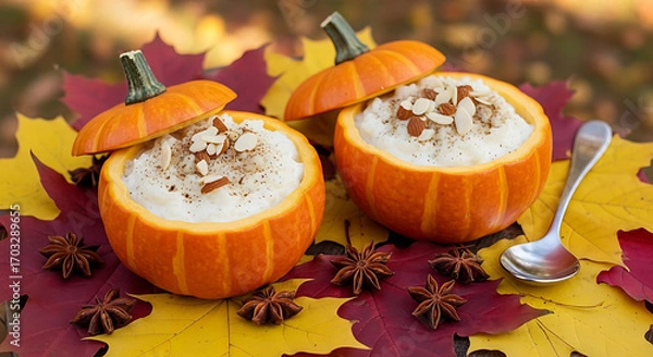 Obraz pumpkin pie with autumn leaves