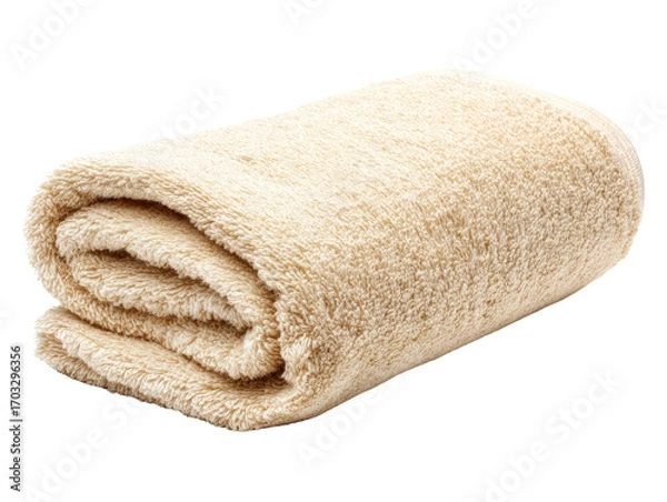 Fototapeta Beige towel soft cotton folded clean fluffy absorbent Soft beige towel folded neatly cotton