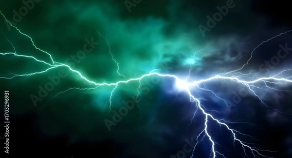 Obraz Green and White color electricity lightning isolated