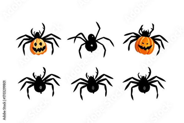 Obraz Halloween spiders with pumpkin heads vector set