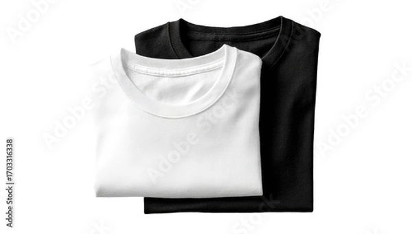 Fototapeta Two folded t-shirts, white and black, lie atop each other.  Close-up view