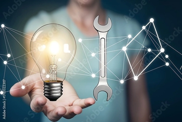Fototapeta Idea, Solution, Innovation, Wrench, Lightbulb - Abstract Concepts