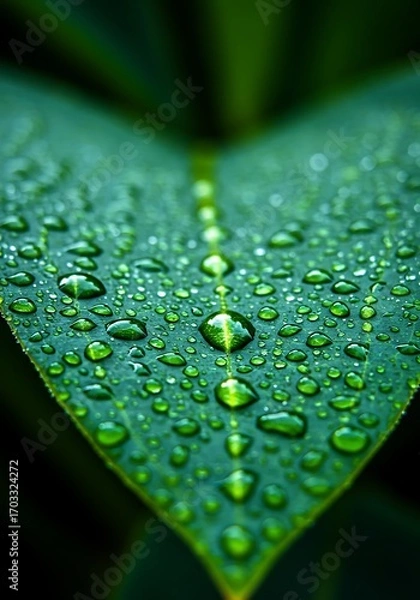 Obraz 緑葉の朝露