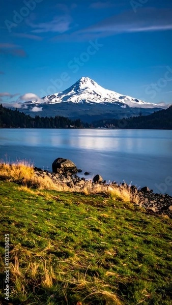 Obraz Snowy mountain over tranquil lake