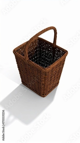 Obraz Elevated View of Square Brown Wicker Basket on White Background with Shadow