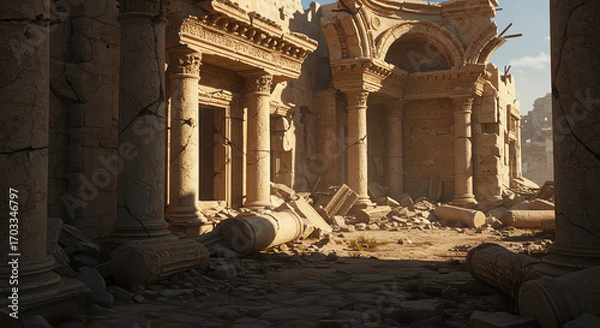 Fototapeta Ancient ruins with broken columns and cracked stone architecture