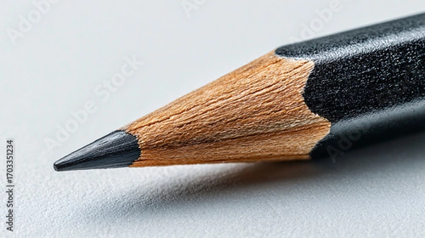 Fototapeta A sharp graphite pencil tip made of wood, poised to write or draw on a white surface.