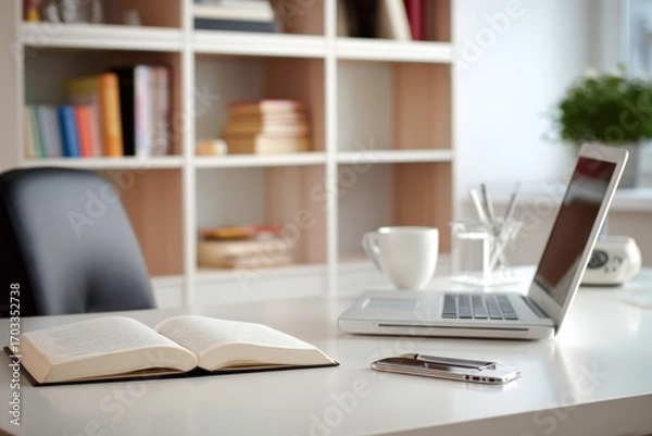 Obraz open books with laptop and racks